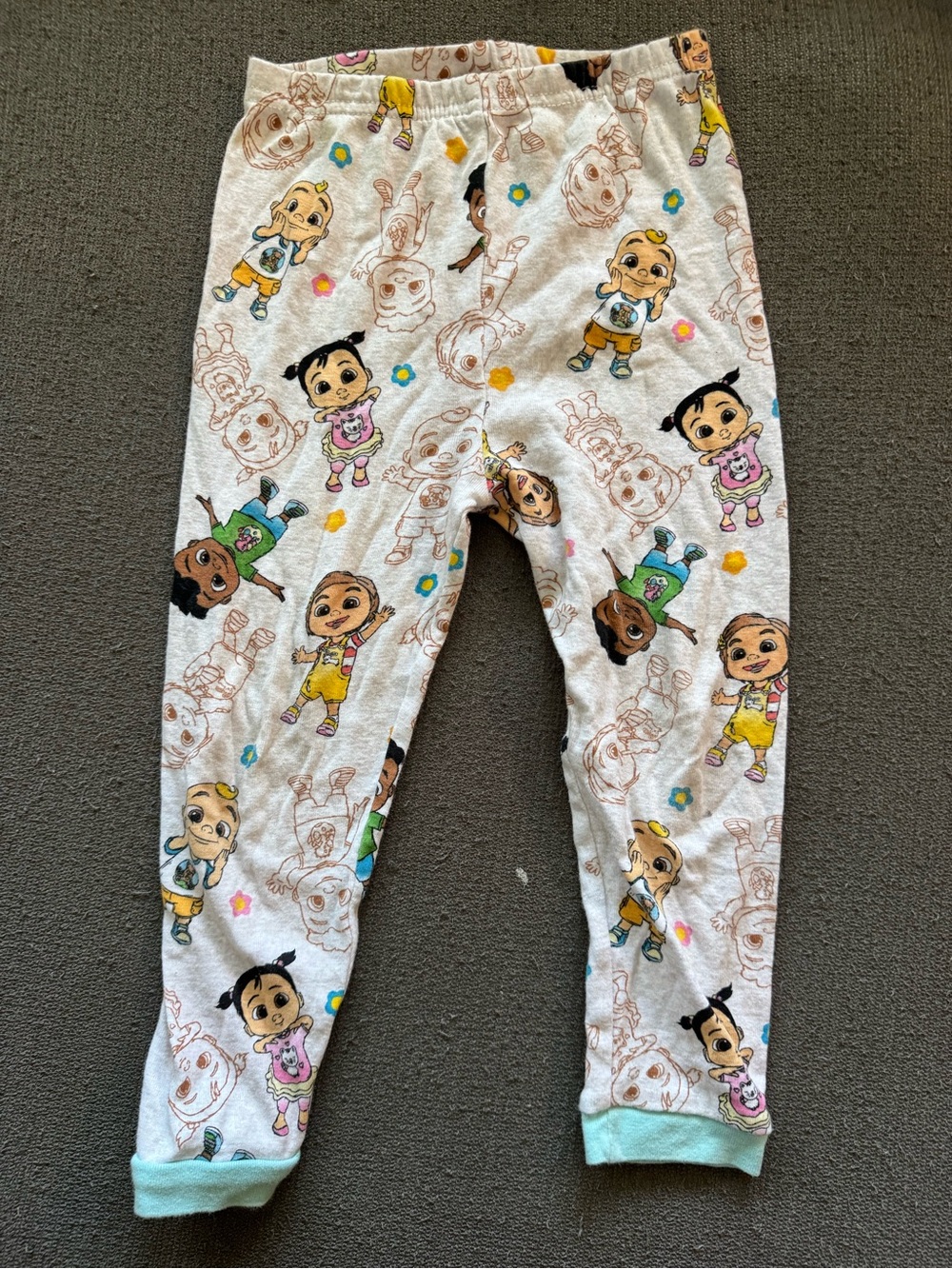 Nina Pink Cream Character Print Leggings with Aqua Cuffs